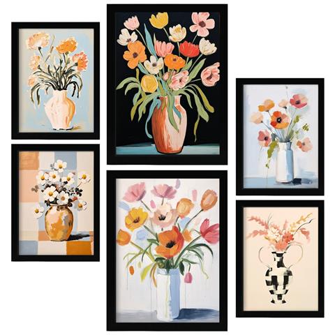 Set Di 6 Stampe Vasi Di Fiori In Dipinti Decorativi Estetici Astratti Per Il Tuo Soggiorno, Camera Da Letto, Casa A3 & A4 Cornice Nera - Foto 1