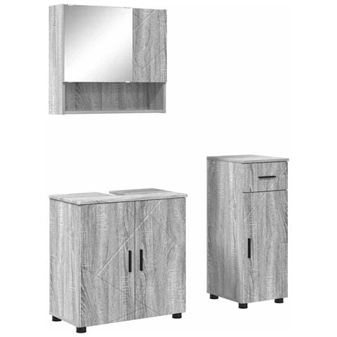 Set di mobili per il bagno con cassetto 3 pcs Grigio Sonoma - Foto 1