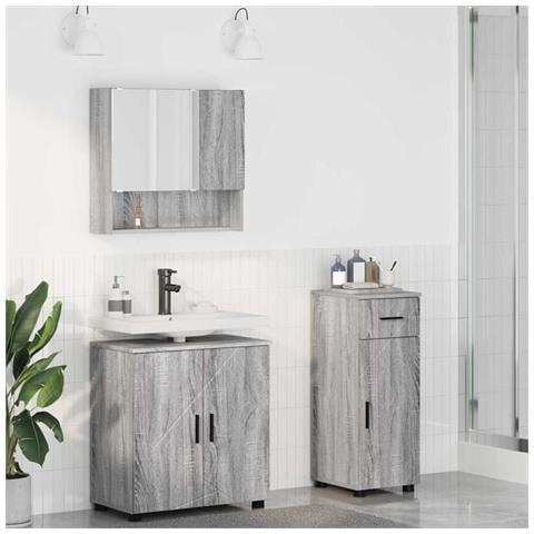 Set di mobili per il bagno con cassetto 3 pcs Grigio Sonoma - Foto 2