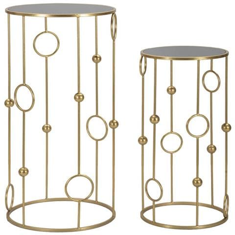 Set 2 Tavolini Cage In Ferro Dorato E Specchio Fumé Ø50x100 E Ø40x80 Cm - Foto 1