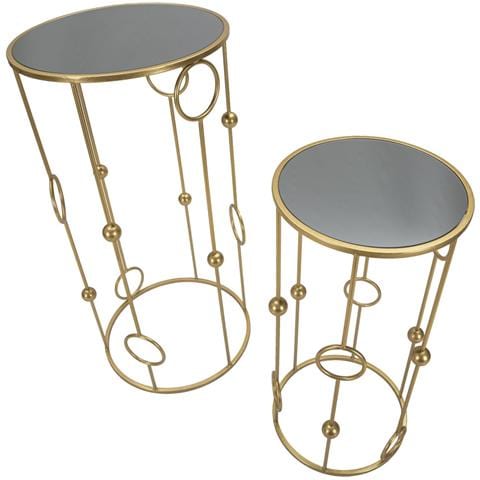 Set 2 Tavolini Cage In Ferro Dorato E Specchio Fumé Ø50x100 E Ø40x80 Cm - Foto 2
