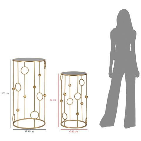 Set 2 Tavolini Cage In Ferro Dorato E Specchio Fumé Ø50x100 E Ø40x80 Cm - Foto 6