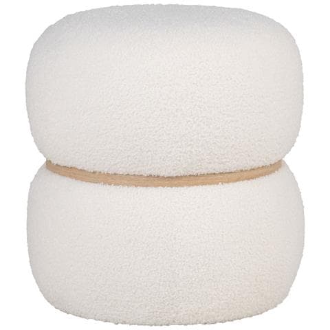 Pouf Milford In Teddy Bianco Con Fascia In Legno Naturale Ø38 Cm - Foto 1