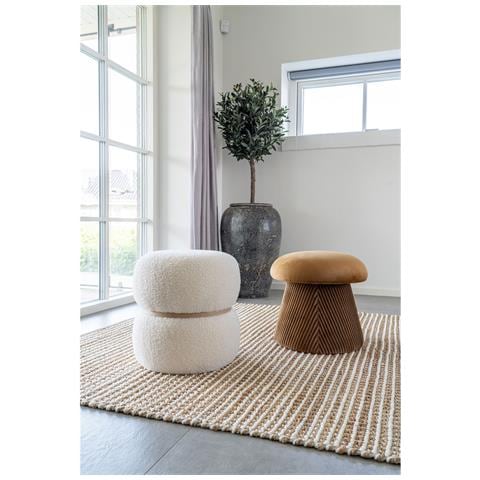 Pouf Milford In Teddy Bianco Con Fascia In Legno Naturale Ø38 Cm - Foto 2