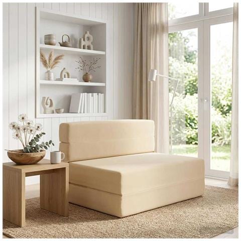 Divano Letto Pieghevole Crema 100 x 80 x 60 cm Tessuto - Foto 2