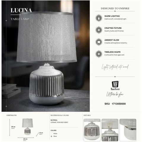 Lampada Da Tavolo Lucina Argento In Ceramica Ø20×29 Cm - Foto 7