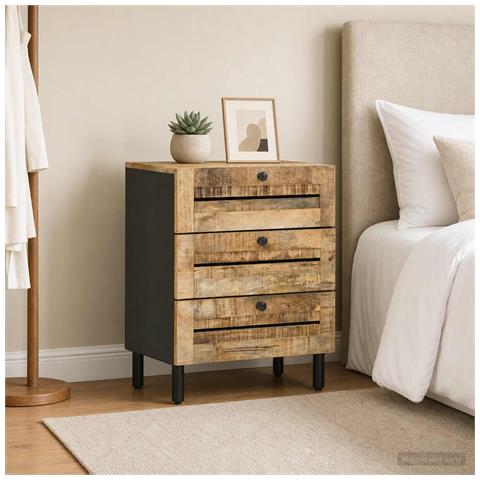 Comodino Naturale 50 x 33 x 62 cm Legno di mango massello - Foto 2