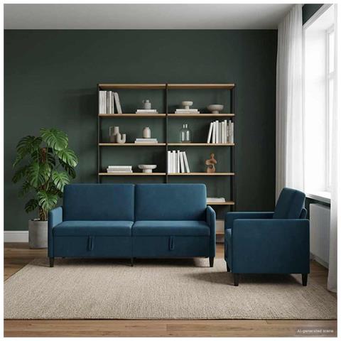 Set di Divani con Storage 2 pz Blu Poliestere - Foto 9