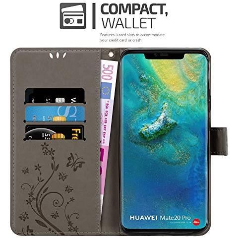 Cadorabo Custodia Compatibile Con Huawei Mate 20 Pro In Grigio Fiore - Coperchio Protettivo In Design Floreale Con Chiusura Magnetica, Funzione Stand E Slot Per Carte - Foto 2