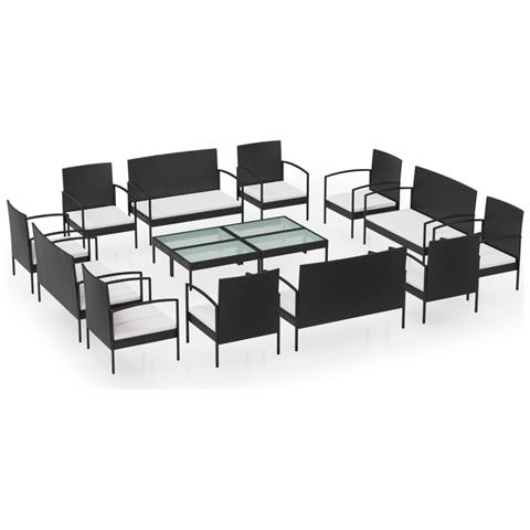 Set Divani Da Giardino 16 Pz Con Cuscini In Polyrattan Nero - Foto 1