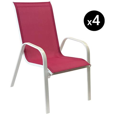 Set Di 4 Sedie Marbella In Textilene Rosa - Alluminio Bianco - Foto 9