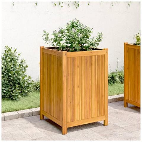 Fioriera Giardino Con Rivestimento 50x50x75 Cm Massello Acacia - Foto 3