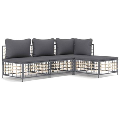 Set Divani da Giardino 4 pz con Cuscini Antracite in Polyrattan - Foto 1