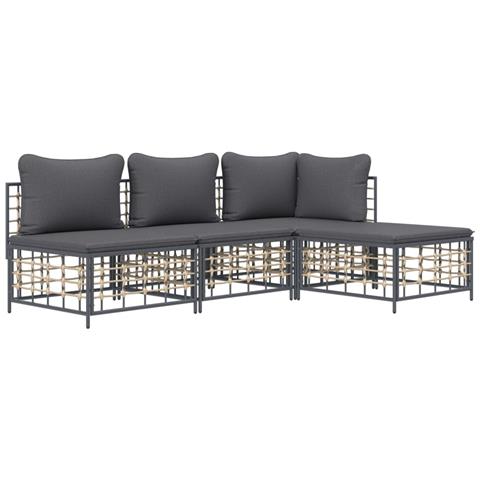 Set Divani da Giardino 4 pz con Cuscini Antracite in Polyrattan - Foto 2