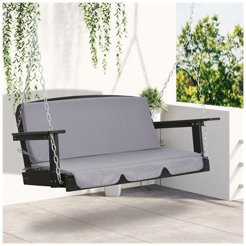 Cuscini Da Esterno Per Dondolo Da Giardino 3 Posti Con Lacci, 2 Pezzi Da 130x45x5 Cm, Grigio - Foto 6