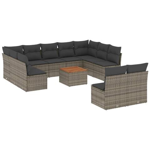 Set Divani da Giardino 12 pz con Cuscini Grigio in Polyrattan - Foto 1