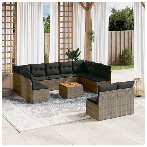 Set Divani da Giardino 12 pz con Cuscini Grigio in Polyrattan - Foto 2
