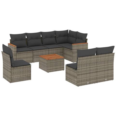 Set Divano Da Giardino 9 Pz Con Cuscini Grigio In Polyrattan - Foto 2