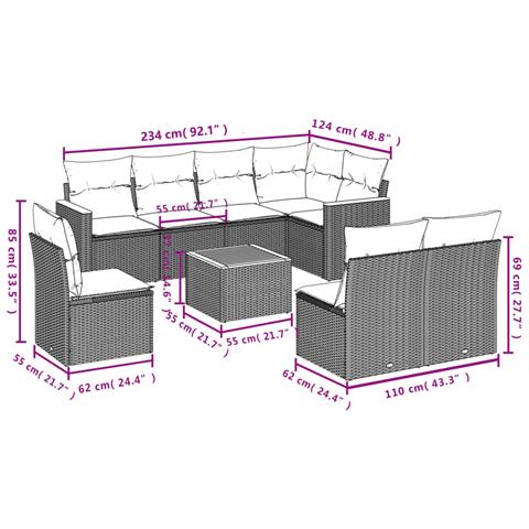 Set Divano Da Giardino 9 Pz Con Cuscini Grigio In Polyrattan - Foto 3