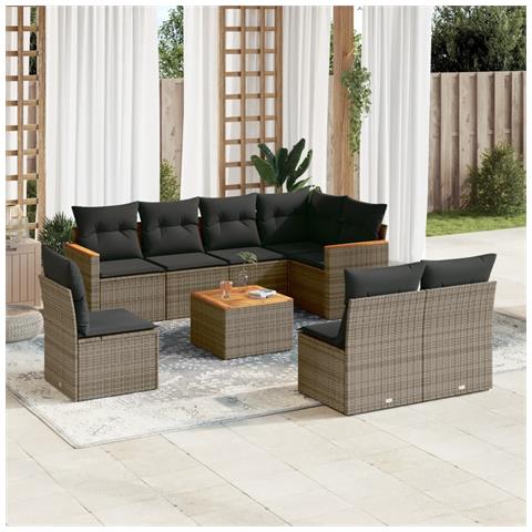 Set Divano Da Giardino 9 Pz Con Cuscini Grigio In Polyrattan - Foto 1