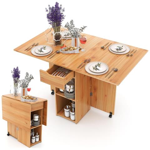 Tavolo Da Pranzo Pieghevole Salvaspazio Legno 2 Ruote Casa Ufficio 120x77x75cm - Foto 1