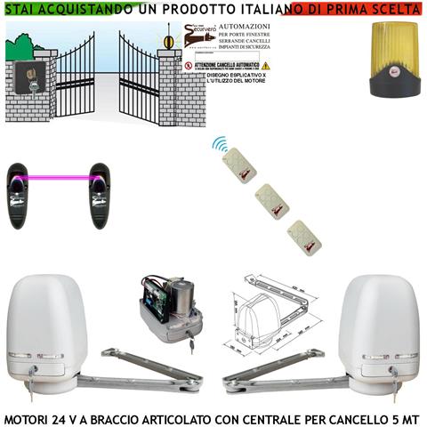 Kit 2 Motori A Braccio Articolato 24 V Cancello Automatico 2 Ante Da 0,5 A 2,5 Mt Centrale 220/24 V 3 Radiocomandi Far - Foto 1
