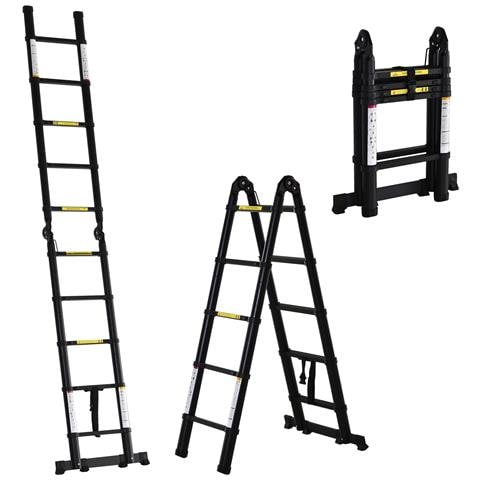 Scala Telescopica Pieghevole da 10 Gradini in Alluminio e Metallo per Interni ed Esterni, 320x67x7 cm, Nero - Foto 1