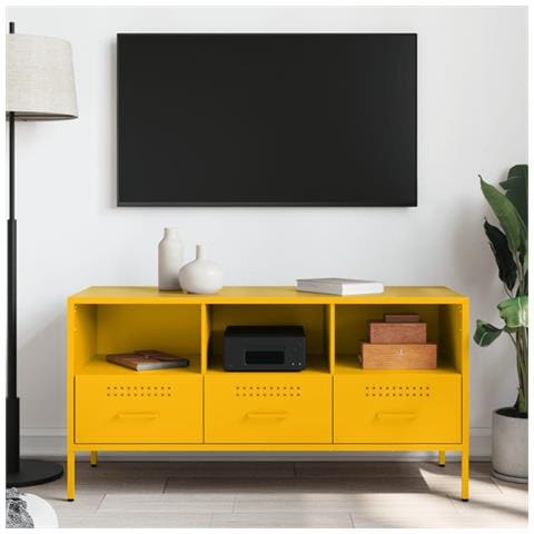 Mobile Tv Giallo Senape 100,5x39x50,5 Cm In Acciaio - Foto 3