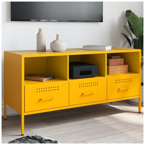 Mobile Tv Giallo Senape 100,5x39x50,5 Cm In Acciaio - Foto 1