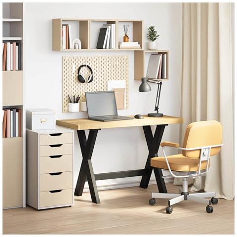 Scrivania Noain Gambe A Forma Di X 120x50x75 Cm Legno Massello - Foto 2