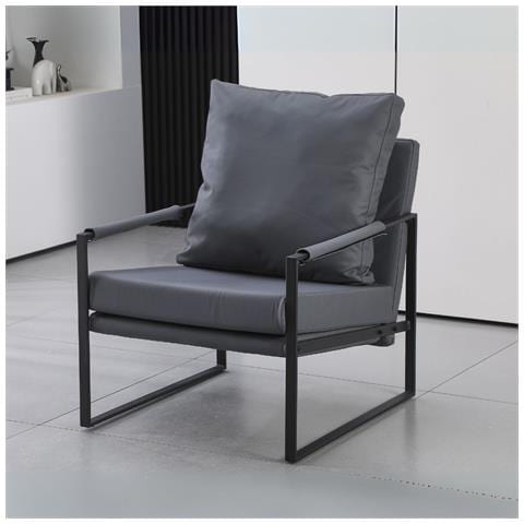 Poltrona Gimmy In Ecopelle Grigio Scuro E Struttura In Metallo Nero - Foto 1