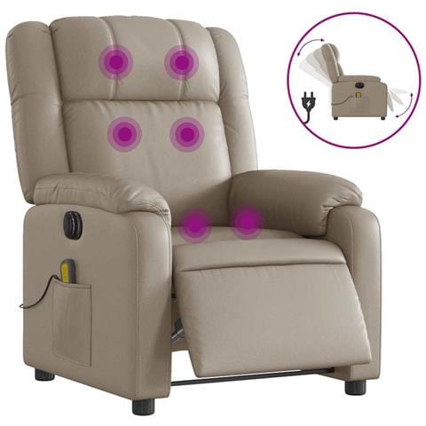 Poltrona Reclinabile Massaggio Elettrica Cappuccino Similpelle - Foto 1