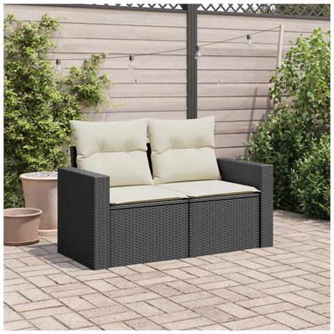Divano Da Giardino Con Cuscini A 2 Posti Nero In Polyrattan - Foto 2