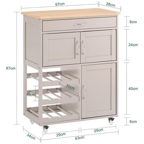 Carrello Cucina Grigia Con Ruote 67x38x87cm Fkw45-ka - Foto 2