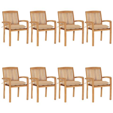 Sedie Da Giardino Impilabili 8 Pz Con Cuscini Massello Di Teak - Foto 2