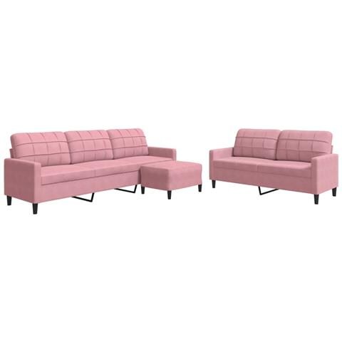 Set di Divani 3 pz con Cuscini rosa in Velluto - Foto 1