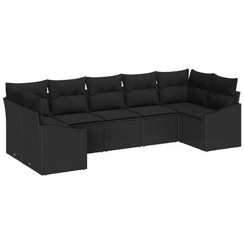 Set da Giardino da 7 Pezzi di con Cuscini Nero Polyrattan - Foto 1