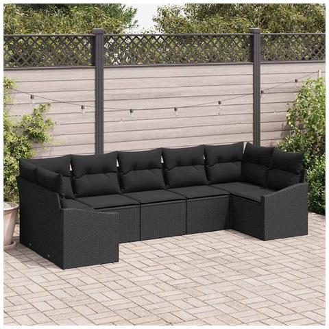 Set da Giardino da 7 Pezzi di con Cuscini Nero Polyrattan - Foto 2