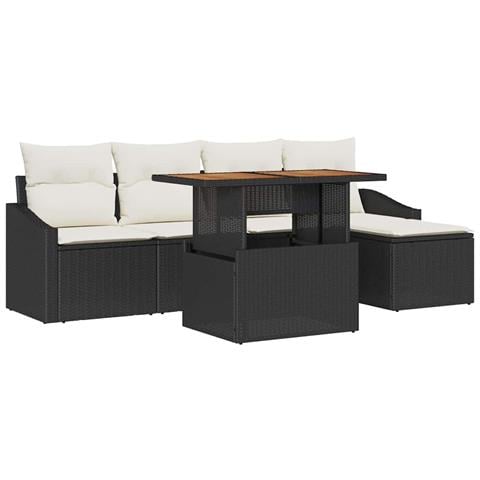 Set di Sofà da Giardino 6 Pezzi con Cuscini Nero Polyrattan - Foto 1