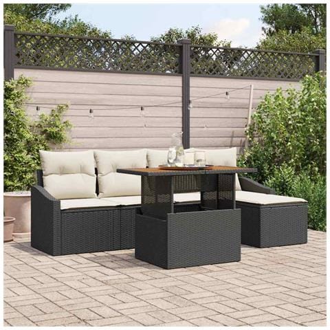 Set di Sofà da Giardino 6 Pezzi con Cuscini Nero Polyrattan - Foto 2