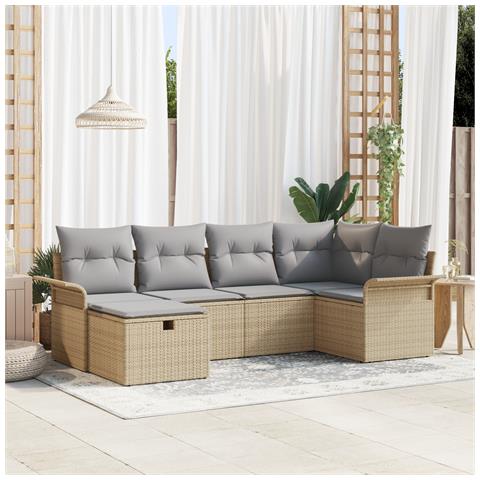 Set Divano da Giardino  6 Pezzi con Cuscini Beige Polyrattan, Divano Giardino a 2 Posti  con Spazio di Archiviazione & Cuscini Beige Polyrattan - Foto 2