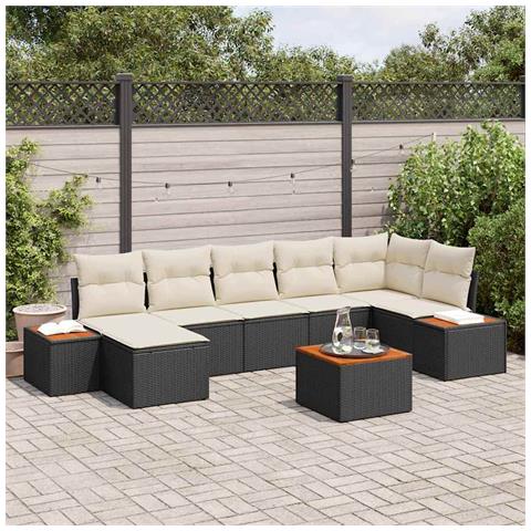 Set Divano da Giardino in 8 pezzi con Cuscini Nero Rattan Polietilene Acacia - Foto 2