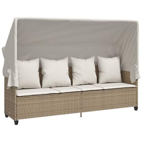 Lettino Prendisole con Baldacchino e Cuscini Beige Polyrattan - Foto 1