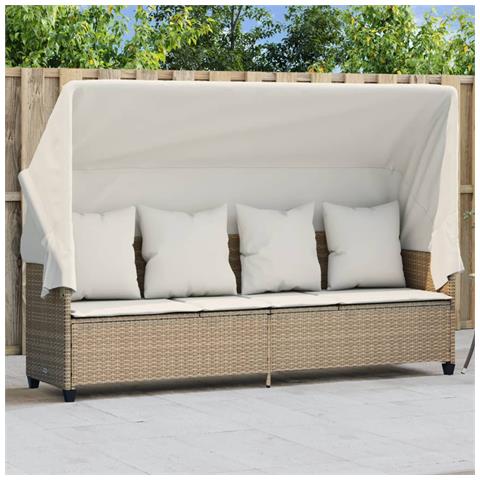 Lettino Prendisole con Baldacchino e Cuscini Beige Polyrattan - Foto 2