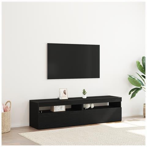Mobile TV con Luci LED 2 pz Nero Rovere 75x35x40 cm Legno ingegnerizzato - Foto 2