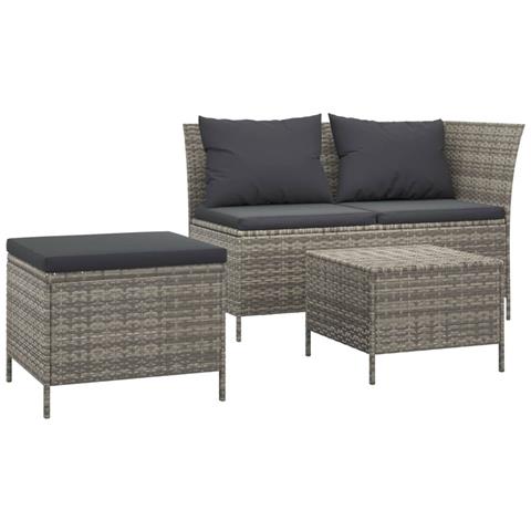 Set Divani da Giardino 3 pz con Cuscini in Polyrattan Grigio - Foto 1