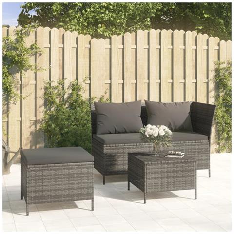 Set Divani da Giardino 3 pz con Cuscini in Polyrattan Grigio - Foto 2