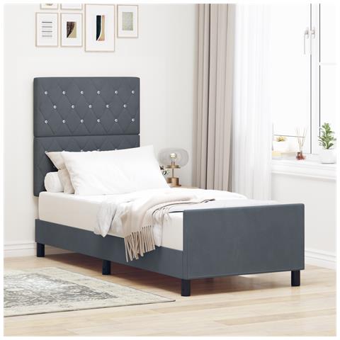 Struttura Letto  Grigio Scuro 80x200 cm Velluto - Foto 2