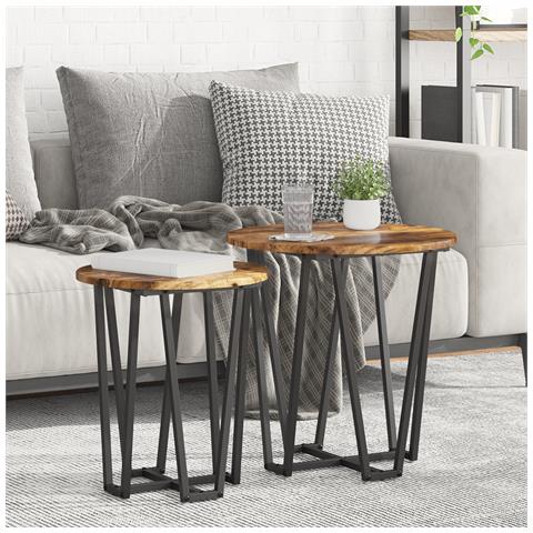 Tavolino 2 pz Rovere Fumè in Legno Ingegnerizzato e Metallo - Foto 2