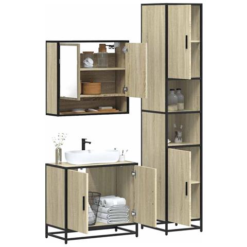 Set Mobili da Bagno 3 pz Rovere Sonoma in Legno Multistrato - Foto 2